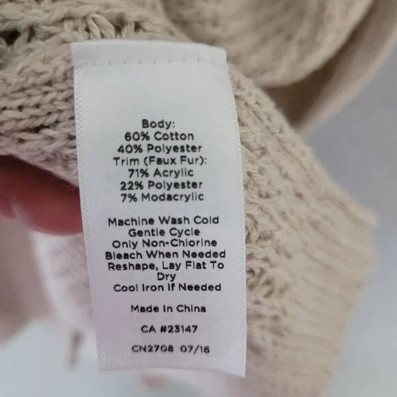 Talbots Womens Open Front Cardigan Size S Beige Office Career Missing Fur Collar - Picture 8 of 11